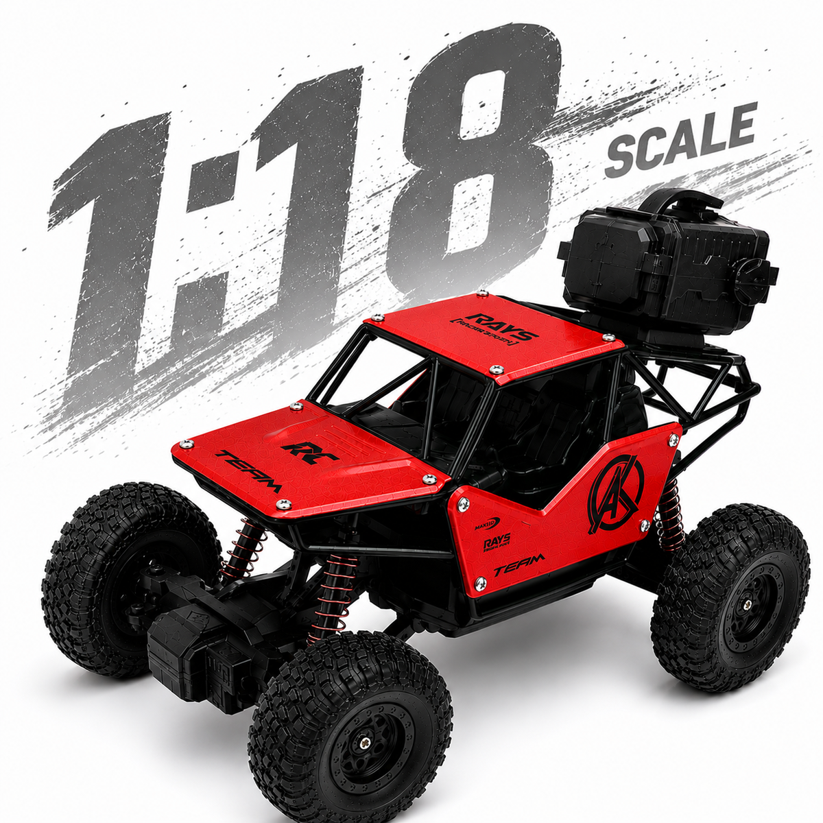 1:18 Scale RC Rock Crawler Car with 4-Wheel Suspension, Oversized Tires & Off-Road Control
