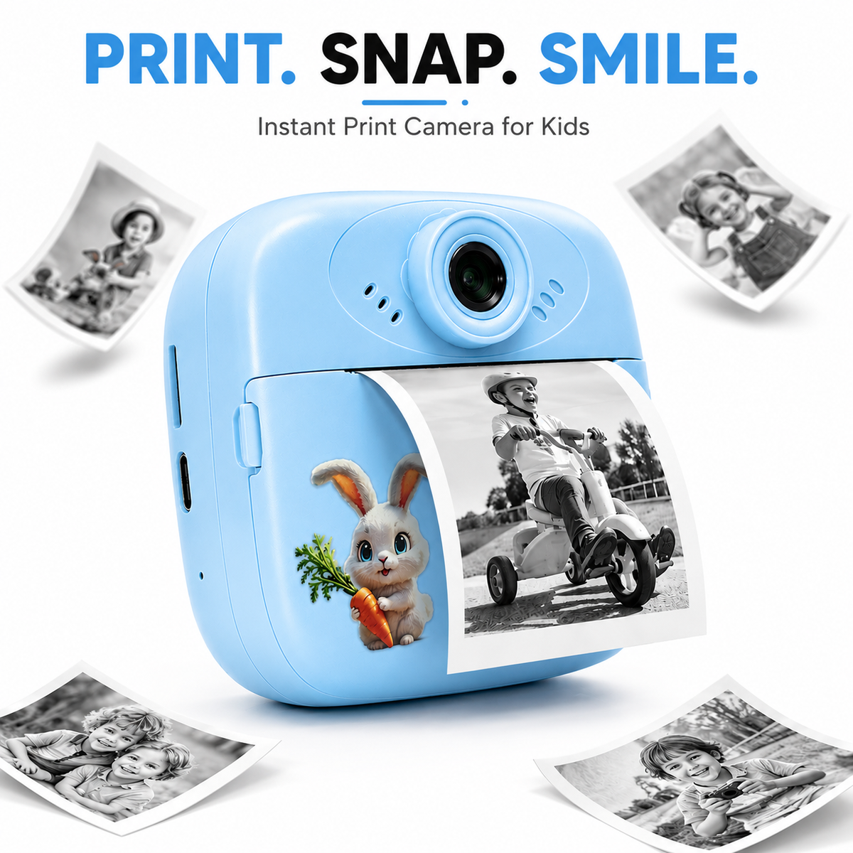 Kids Instant Print Camera, DIY Thermal Printing Digital Camera with 2.4" Screen, USB Rechargeable, Photo & Video Camera, Coloring Markers & Print Paper Included, Birthday Gift for Boys & Girls 3-12 Years