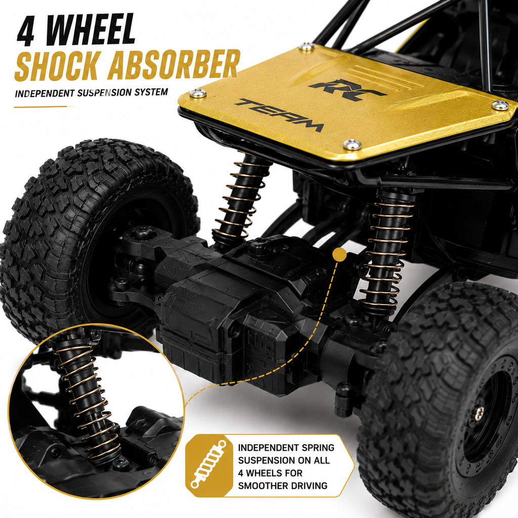 1:18 Scale RC Rock Crawler Car with 4-Wheel Suspension, Oversized Tires & Off-Road Control