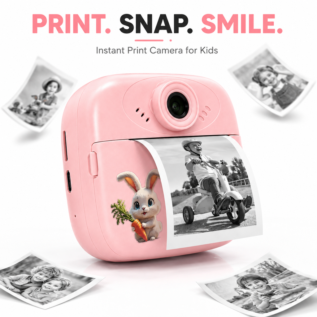Kids Instant Print Camera, DIY Thermal Printing Digital Camera with 2.4" Screen, USB Rechargeable, Photo & Video Camera, Coloring Markers & Print Paper Included, Birthday Gift for Boys & Girls 3-12 Years