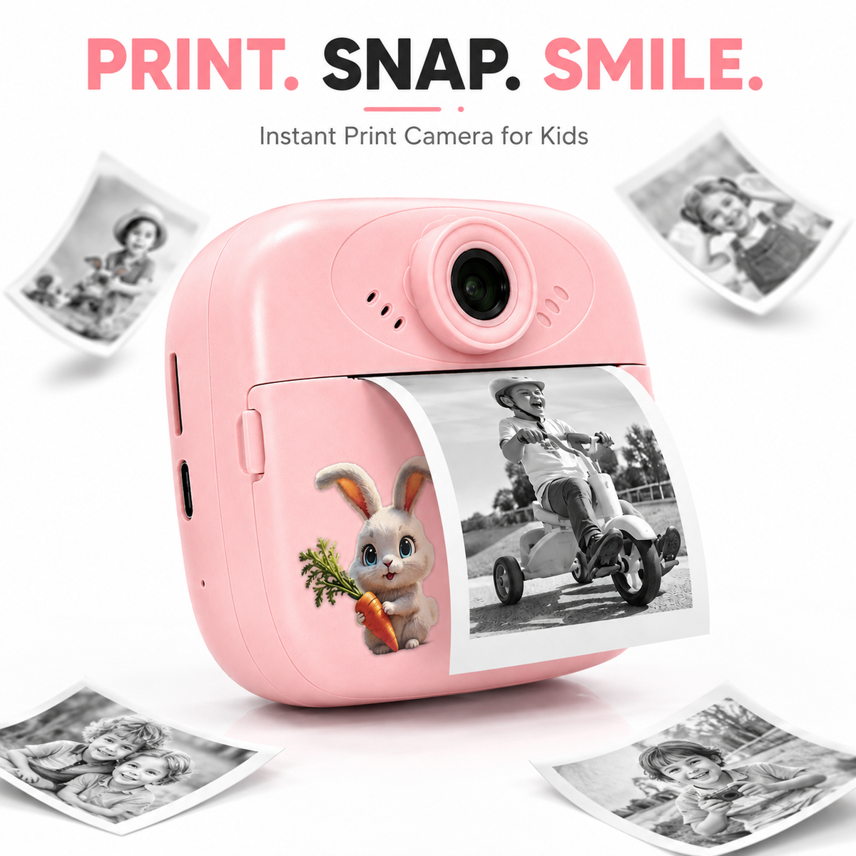 Kids Instant Print Camera, DIY Thermal Printing Digital Camera with 2.4" Screen, USB Rechargeable, Photo & Video Camera, Coloring Markers & Print Paper Included, Birthday Gift for Boys & Girls 3-12 Years