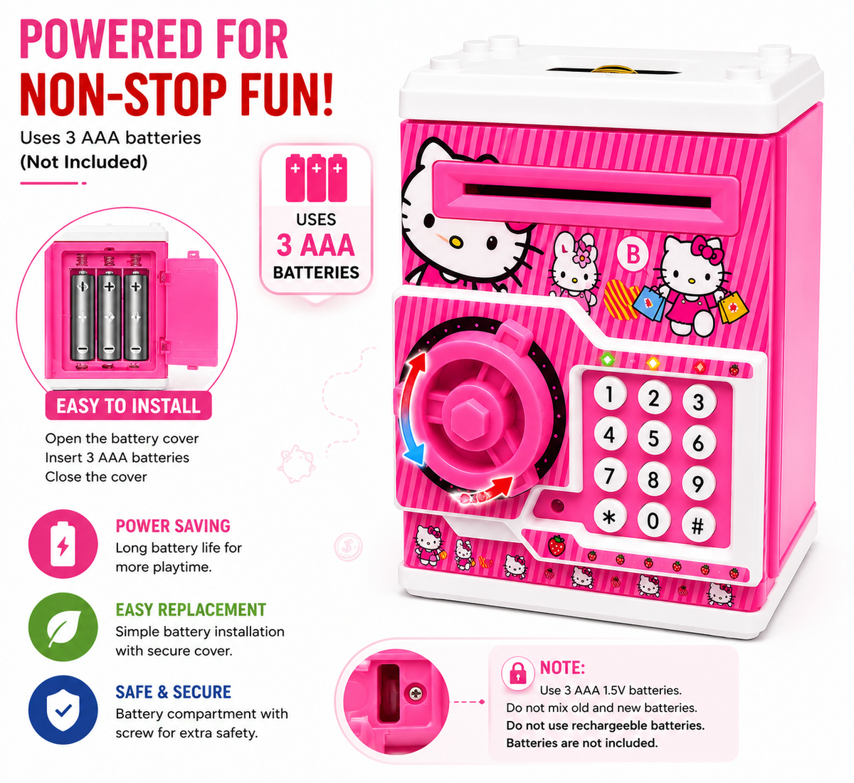 Hello Kitty Electronic ATM Money Bank for Kids with Password Lock | Auto Cash Deposit, Coin Saving, Sound & Light Educational Piggy Bank for Boys & Girls (Copy)