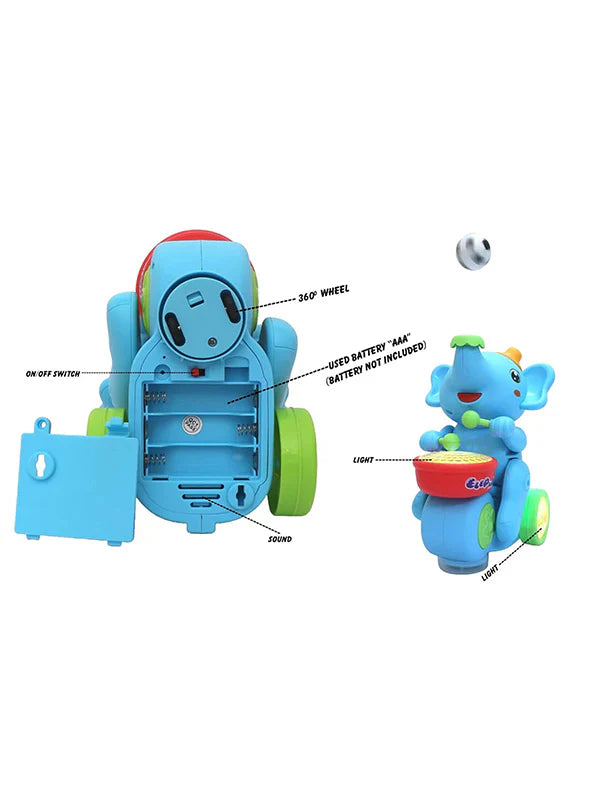 Elephant Drummer Toy with Music, Flashing Light & Ball Air Blowing Action, Drum Beating Fun Toy for Kids Boys & Girls