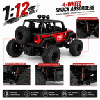 1:12 Scale Thar Roxx Monster RC Car with Metallic Body, 4-Wheel Shock Absorbers, LED Lights, Water Mist Spray & Type-C Charging – Remote Controlled Off-Road Crawler