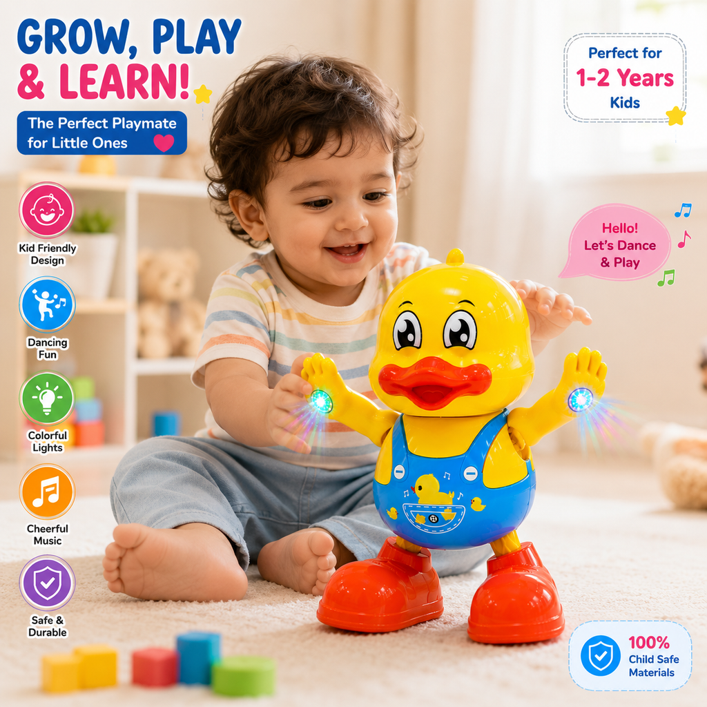 Dancing duck Toy with Music & Colorful LED Lights | Battery Operated Walking Duck for Kids & Toddlers