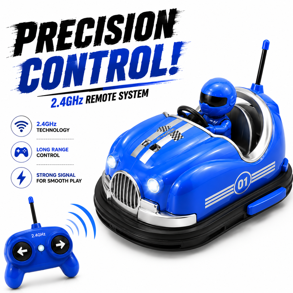 Kids 2 Player RC Bumper Car Battle Game with Driver Pop-Out Action, 2.4GHz Remote Control, Rechargeable Toy Cars for Boys & Girls