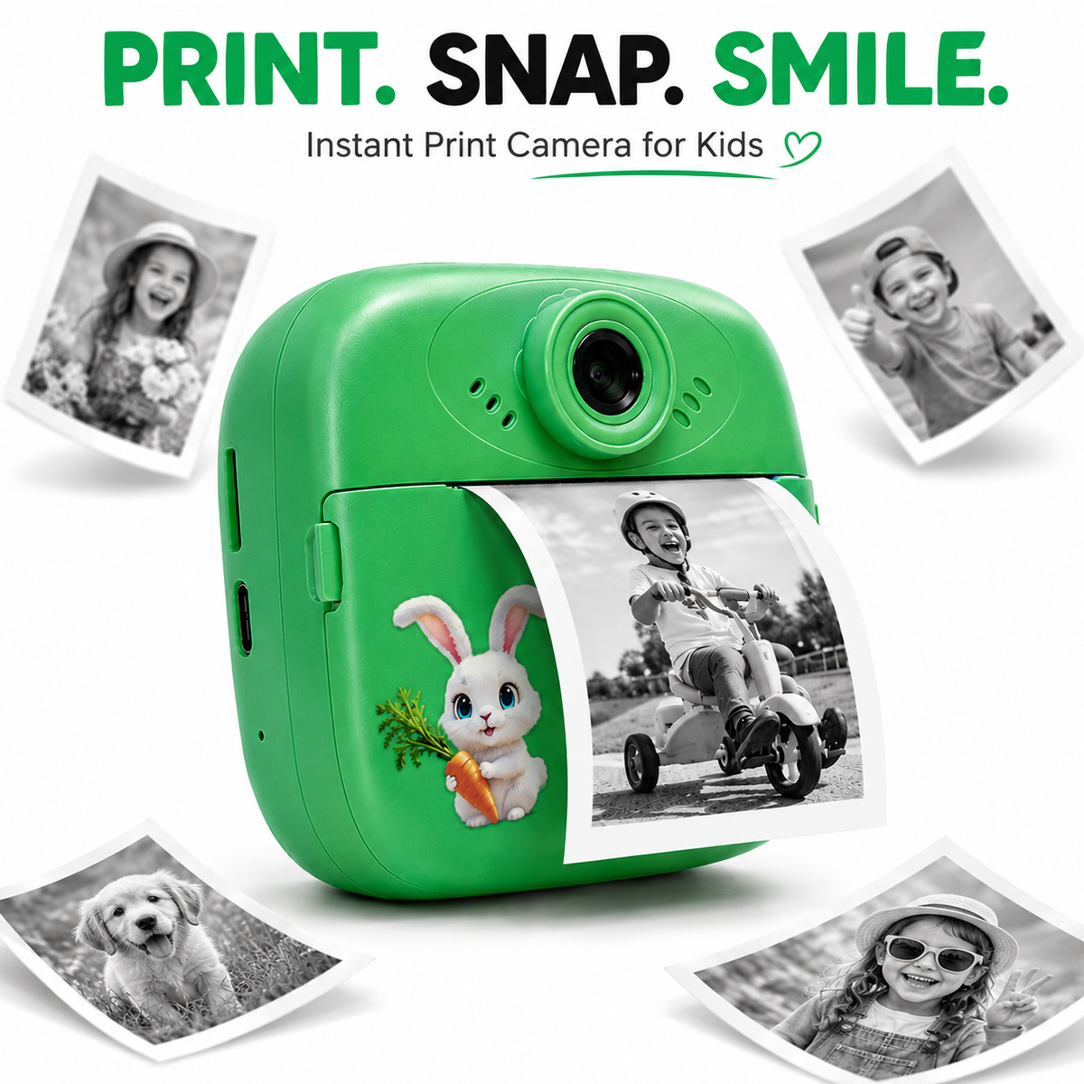 Kids Instant Print Camera, DIY Thermal Printing Digital Camera with 2.4" Screen, USB Rechargeable, Photo & Video Camera, Coloring Markers & Print Paper Included, Birthday Gift for Boys & Girls 3-12 Years