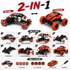 2-in-1 Transform RC Drift & Off-Road Car Toy with Changeable Wheels & Body, 2.4GHz Remote Control, Rechargeable LED Stunt Car for Kids Boys & Girls