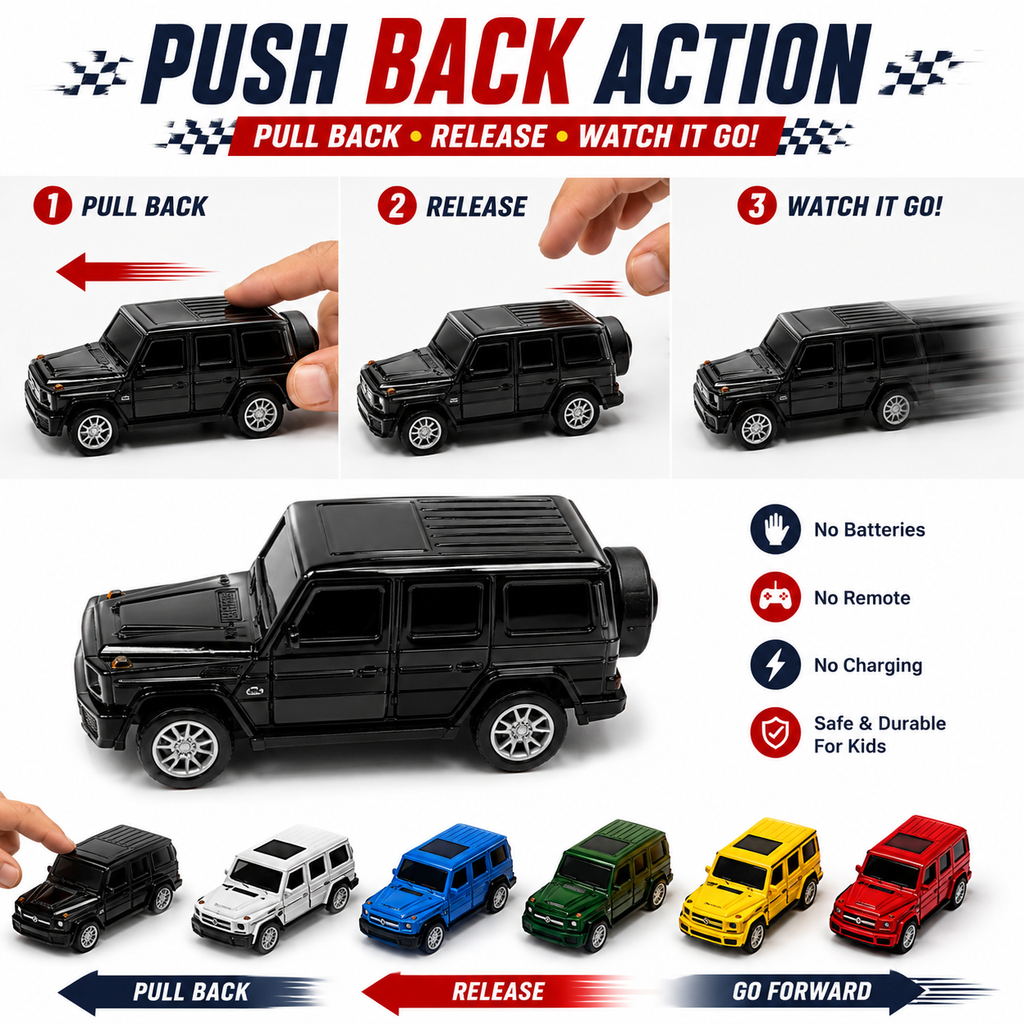 6 Pcs Pull Back Toy Cars Set for Kids – No Battery Push & Go Mini Cars