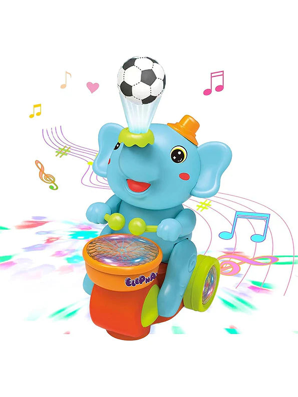 Elephant Drummer Toy with Music, Flashing Light & Ball Air Blowing Action, Drum Beating Fun Toy for Kids Boys & Girls