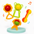 Baby Rattle Toy Set ( 4-Piece ) for Infants & Toddlers – Colorful Flower, Bear, Dumbbell & Character Rattles, Fun Shake & Play Toys for Babies