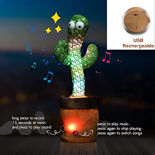 Mimicry Toy Cactus with Lights and Music - Repeat and Record Whatever You say, Wiggles with Music - Interactive Rechargeable