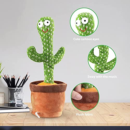 Mimicry Toy Cactus with Lights and Music - Repeat and Record Whatever You say, Wiggles with Music - Interactive Rechargeable