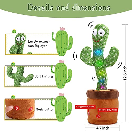 Mimicry Toy Cactus with Lights and Music - Repeat and Record Whatever You say, Wiggles with Music - Interactive Rechargeable