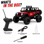 1:12 Scale Thar Roxx Monster RC Car with Metallic Body, 4-Wheel Shock Absorbers, LED Lights, Water Mist Spray & Type-C Charging – Remote Controlled Off-Road Crawler