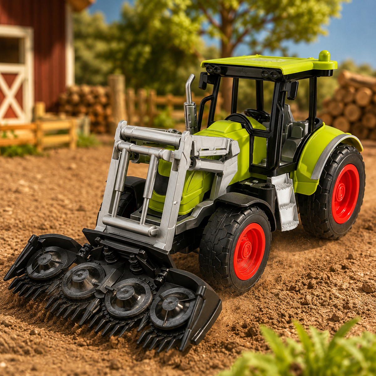 RC Farm Tractor Toy with Remote Control, 4-Way Movement & Manual Front Attachment, Rechargeable 4×AAA Battery Included, Kids Toy