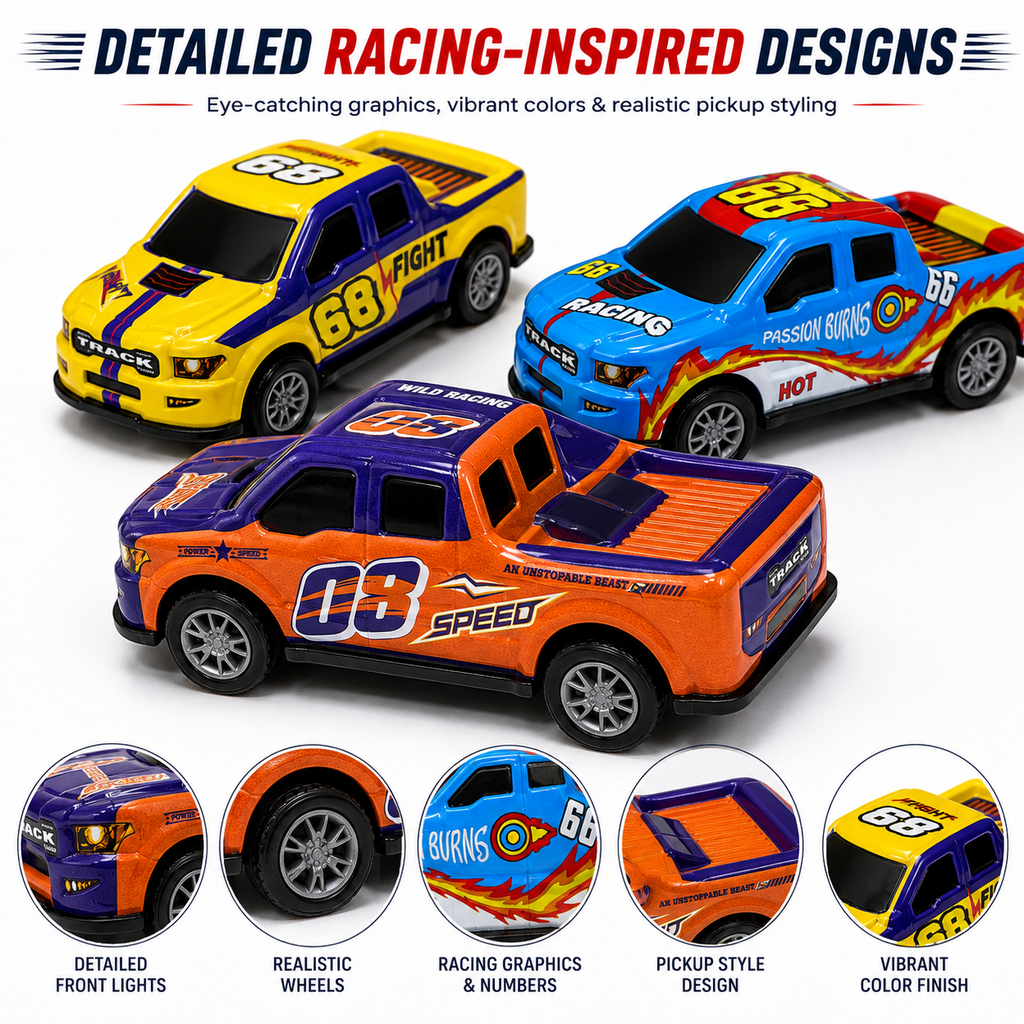 12 Pcs Mini Push Back Racing Cars Set for Kids, Colorful Pickup Toy Cars
