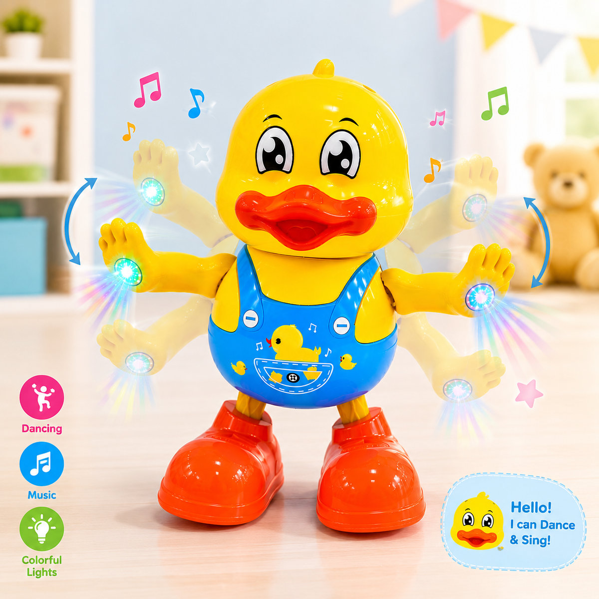 Dancing duck Toy with Music & Colorful LED Lights | Battery Operated Walking Duck for Kids & Toddlers