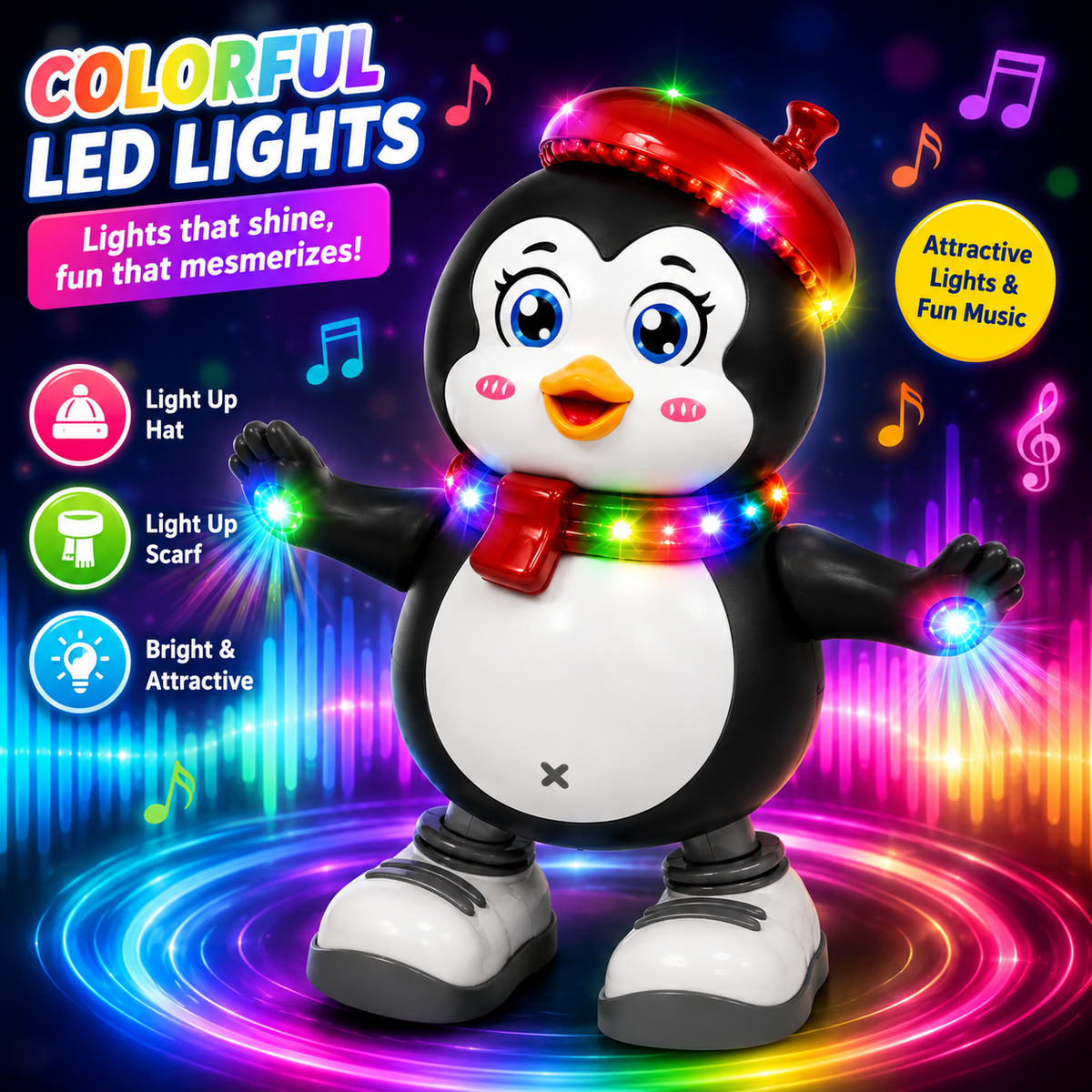 Dancing Penguin Toy with Music & Colorful LED Lights | Battery Operated Walking Duck for Kids & Toddlers (Copy)