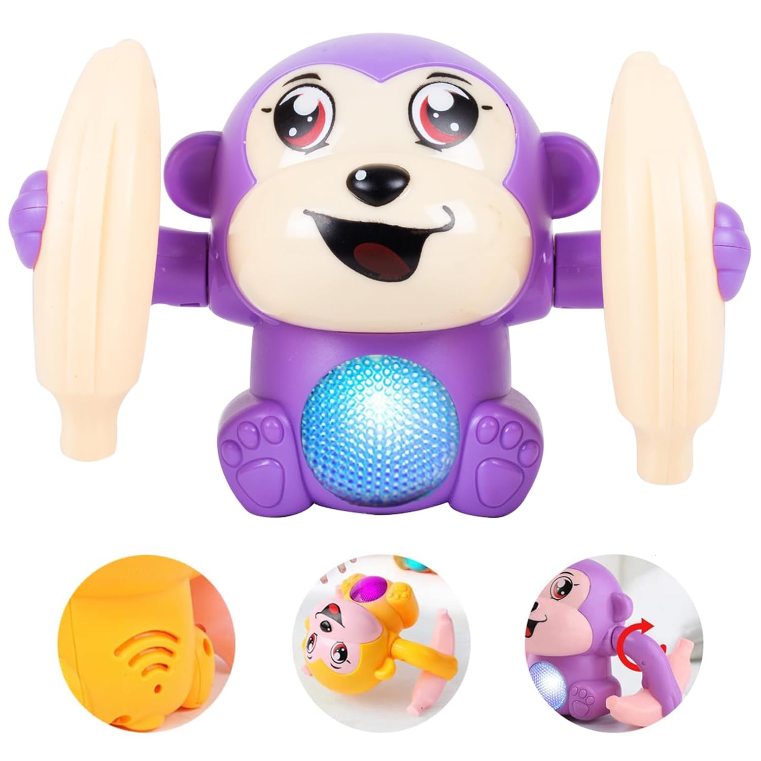 Voice Control Banana Dancing Monkey Toy | Spinning, Rolling and Tumbling Toy for Kids with Bright LED Lights & Sound Effects