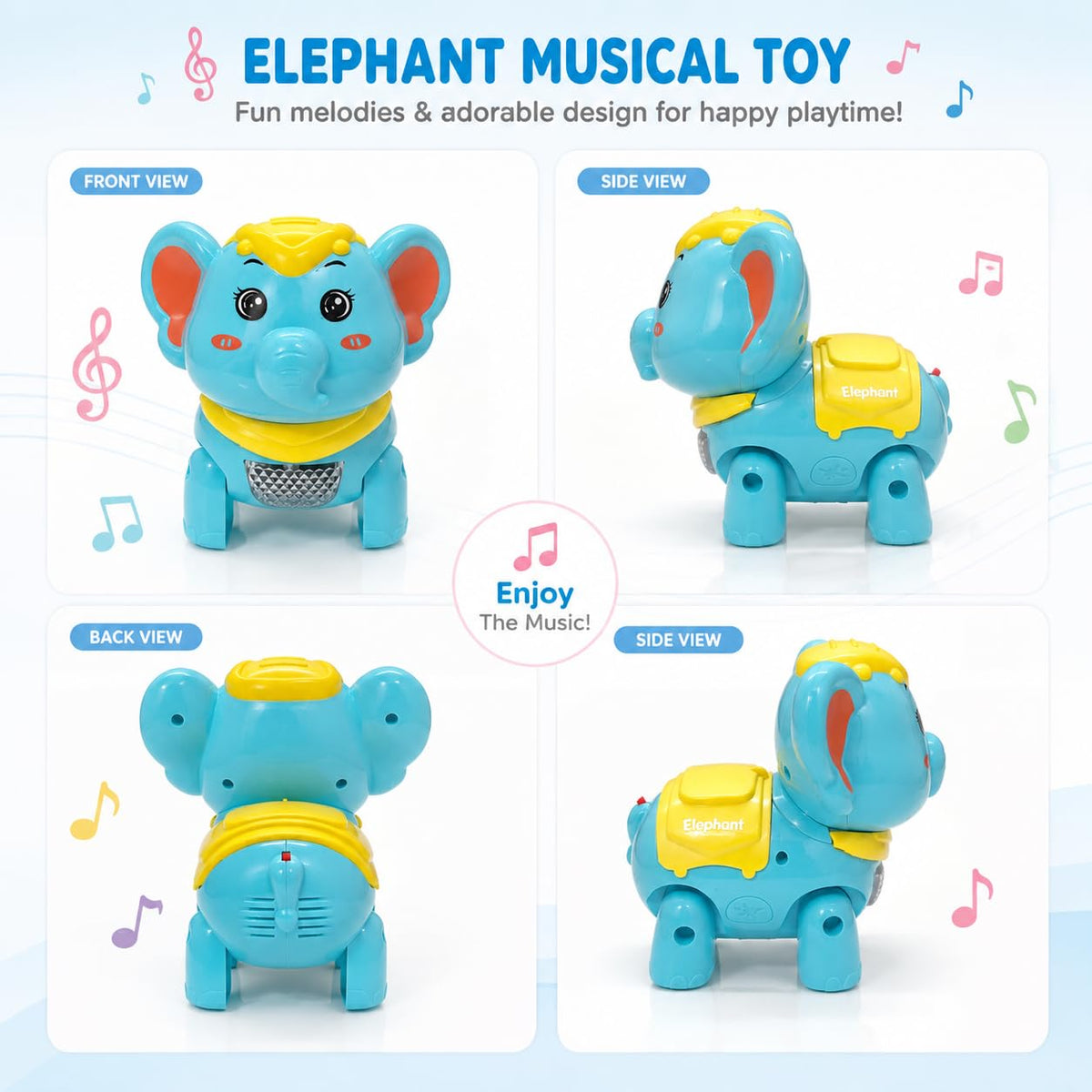 Musical Crawling Elephant Toy for Kids with Light & Sound