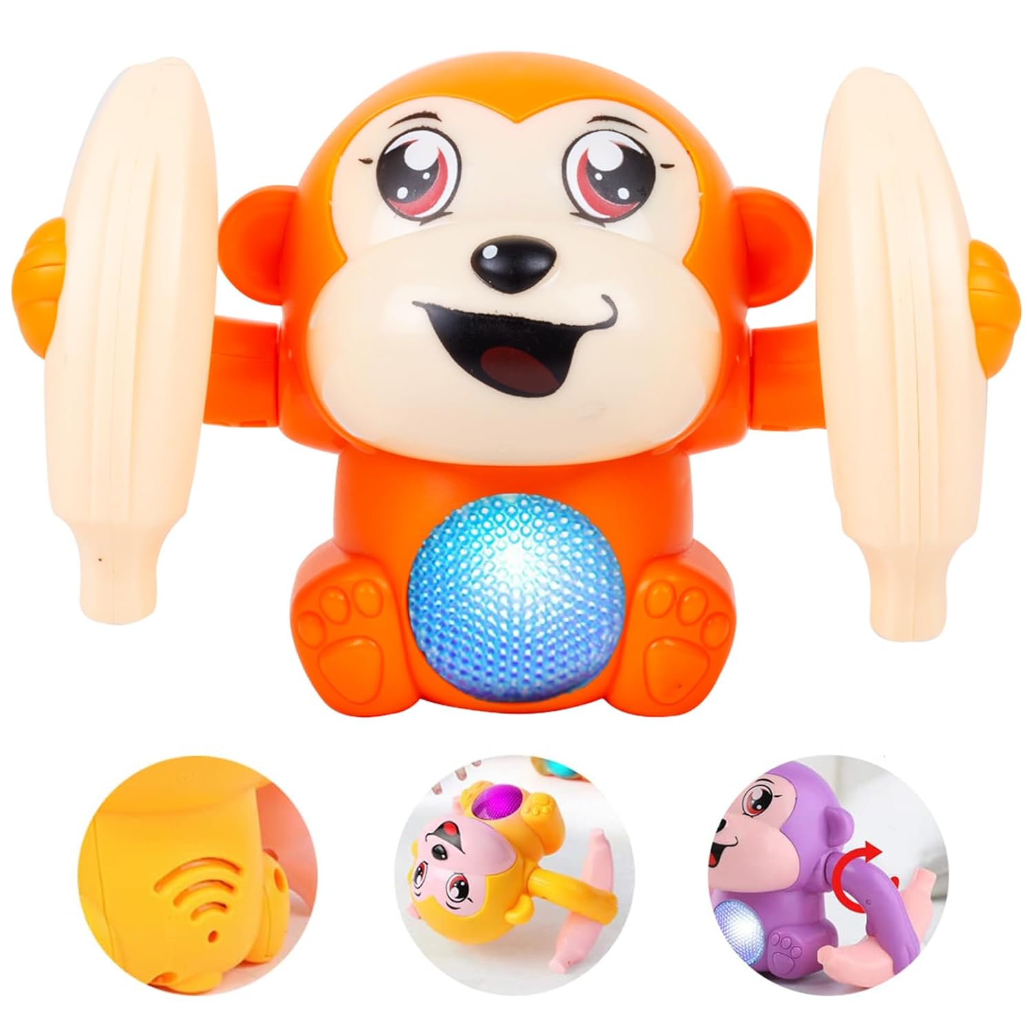 Voice Control Banana Dancing Monkey Toy | Spinning, Rolling and Tumbling Toy for Kids with Bright LED Lights & Sound Effects