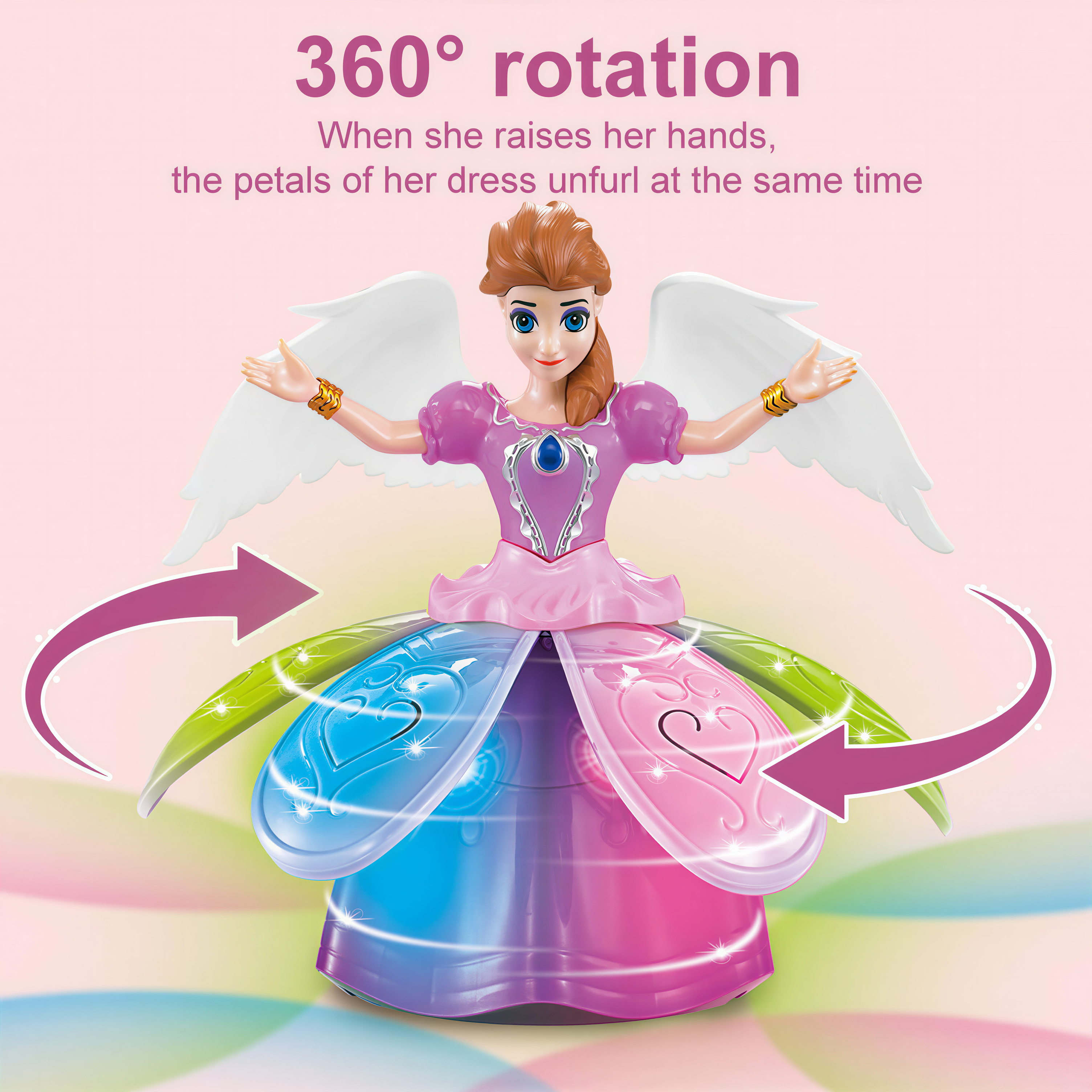 Angel Girl Musical Dancing Rotating Toy with Attractive Multi Color Flashing Lights for Kids