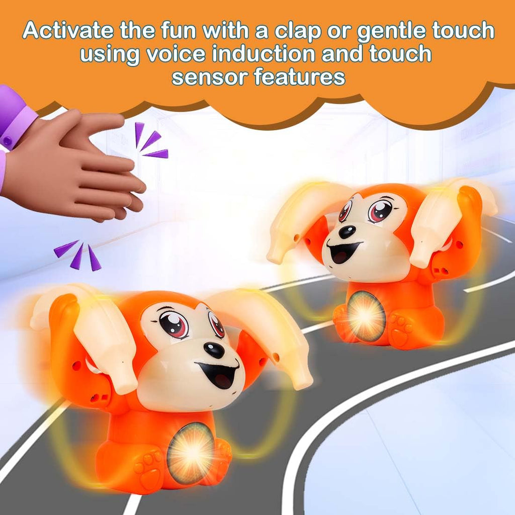 Voice Control Banana Dancing Monkey Toy | Spinning, Rolling and Tumbling Toy for Kids with Bright LED Lights & Sound Effects