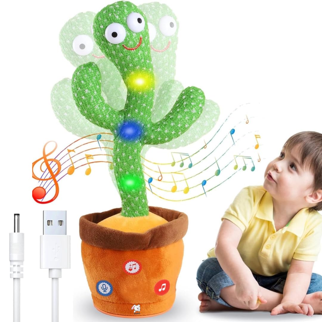Mimicry Toy Cactus with Lights and Music - Repeat and Record Whatever You say, Wiggles with Music - Interactive Rechargeable