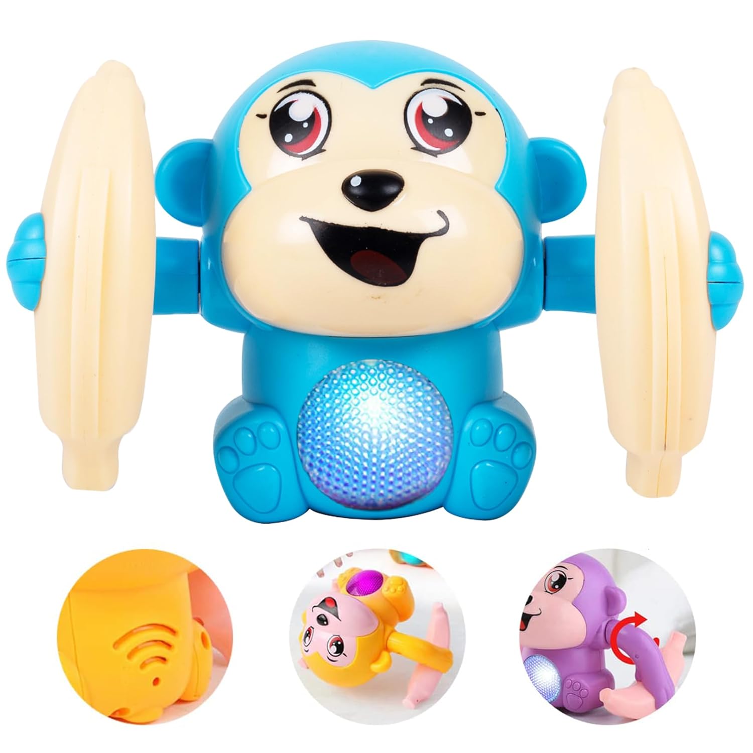 Voice Control Banana Dancing Monkey Toy | Spinning, Rolling and Tumbling Toy for Kids with Bright LED Lights & Sound Effects
