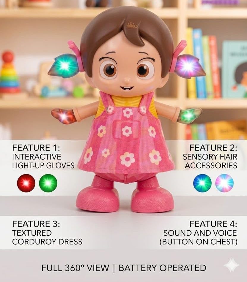 Dancing Musical Doll Toy for Kids – Walking, Singing & Flashing Lights with Bump & Go Action | Fun Interactive Gift for Boys & Girls