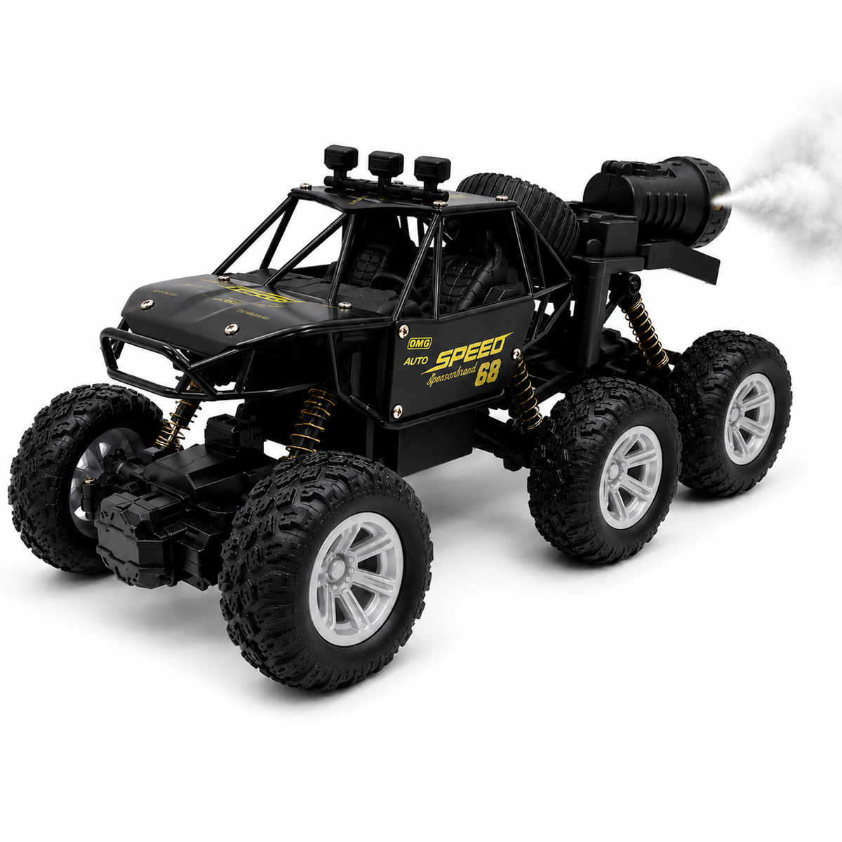 6WD RC Off-Road Rock Crawler with Mist Spray, Remote Control, Rechargeable Battery & USB Charging – Rugged All-Terrain Toy Car for Kids
