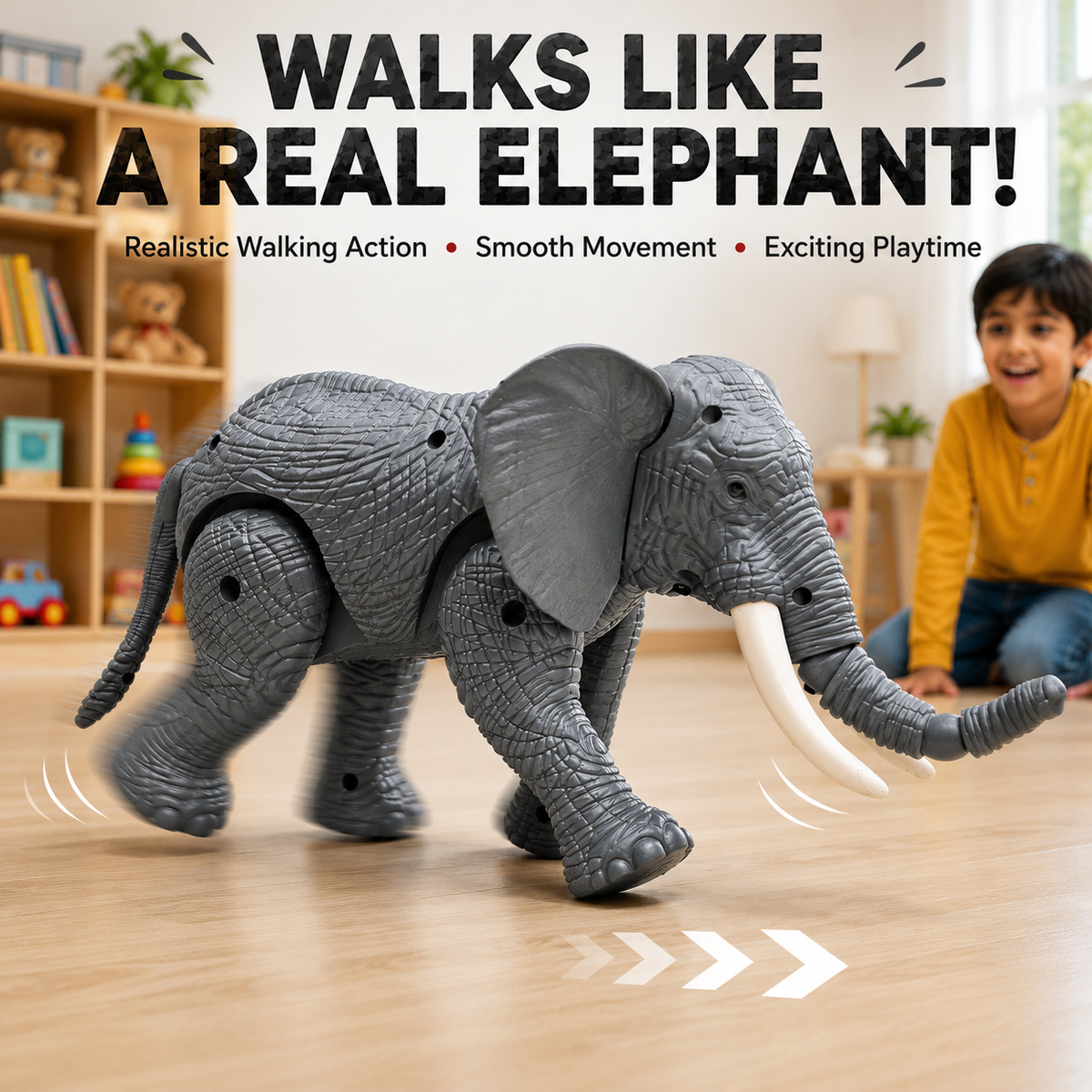 Walking Elephant Toy for Kids with Moving Trunk & Elephant Sound, Realistic Battery Operated Animal Toy for Boys & Girls