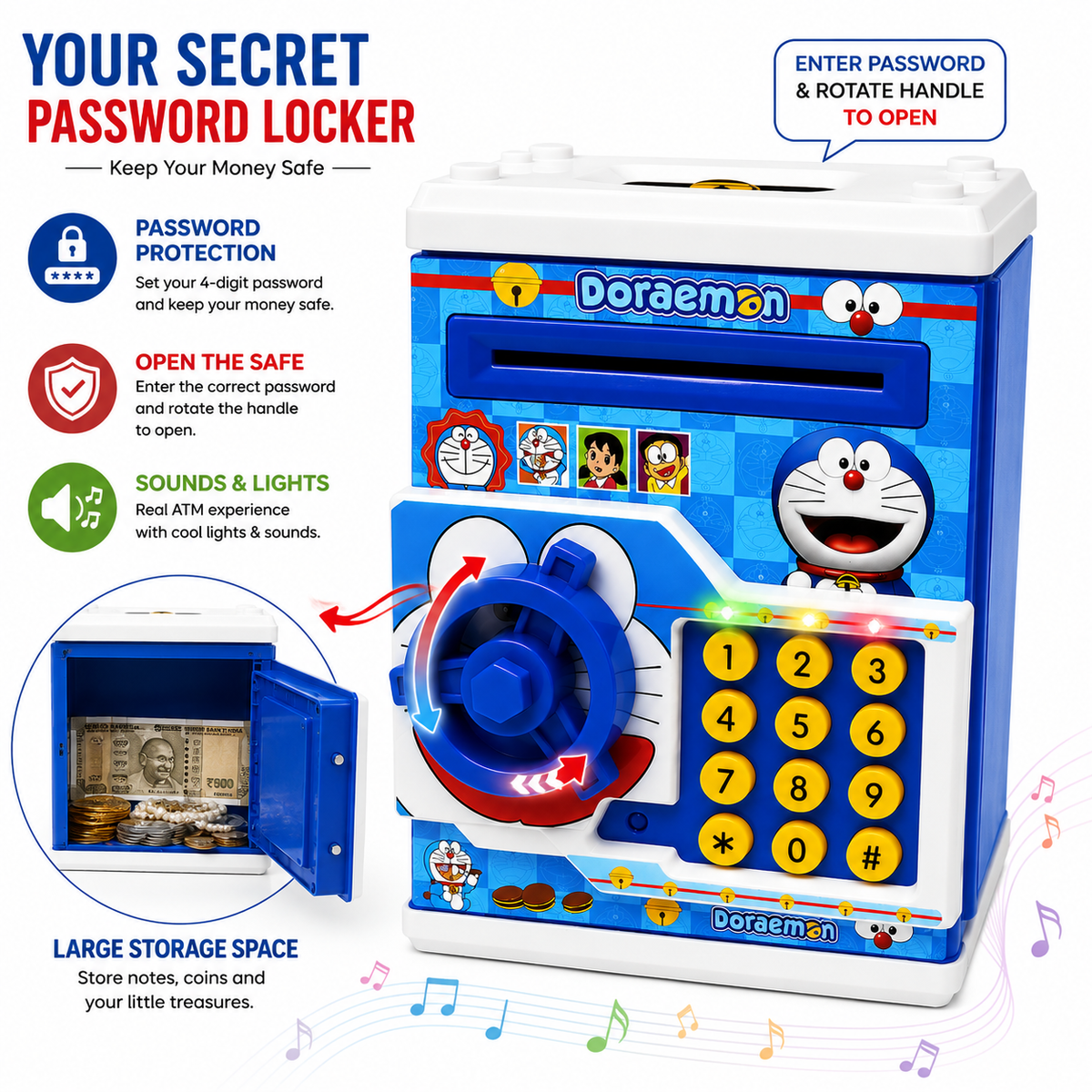 Minions Electronic ATM Money Bank for Kids with Password Lock | Auto Cash Deposit, Coin Saving, Sound & Light Educational Piggy Bank for Boys & Girls