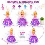 Dancing Angel Princess Doll with LED Lights, Music, 360° Rotation & Bump-and-Go Movement