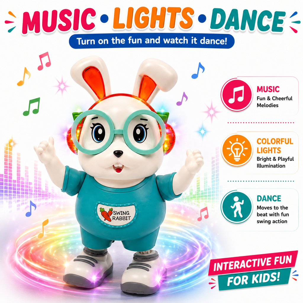 Dancing Rabbit Toy with Music & Colorful LED Lights | Battery Operated Walking Duck for Kids & Toddlers