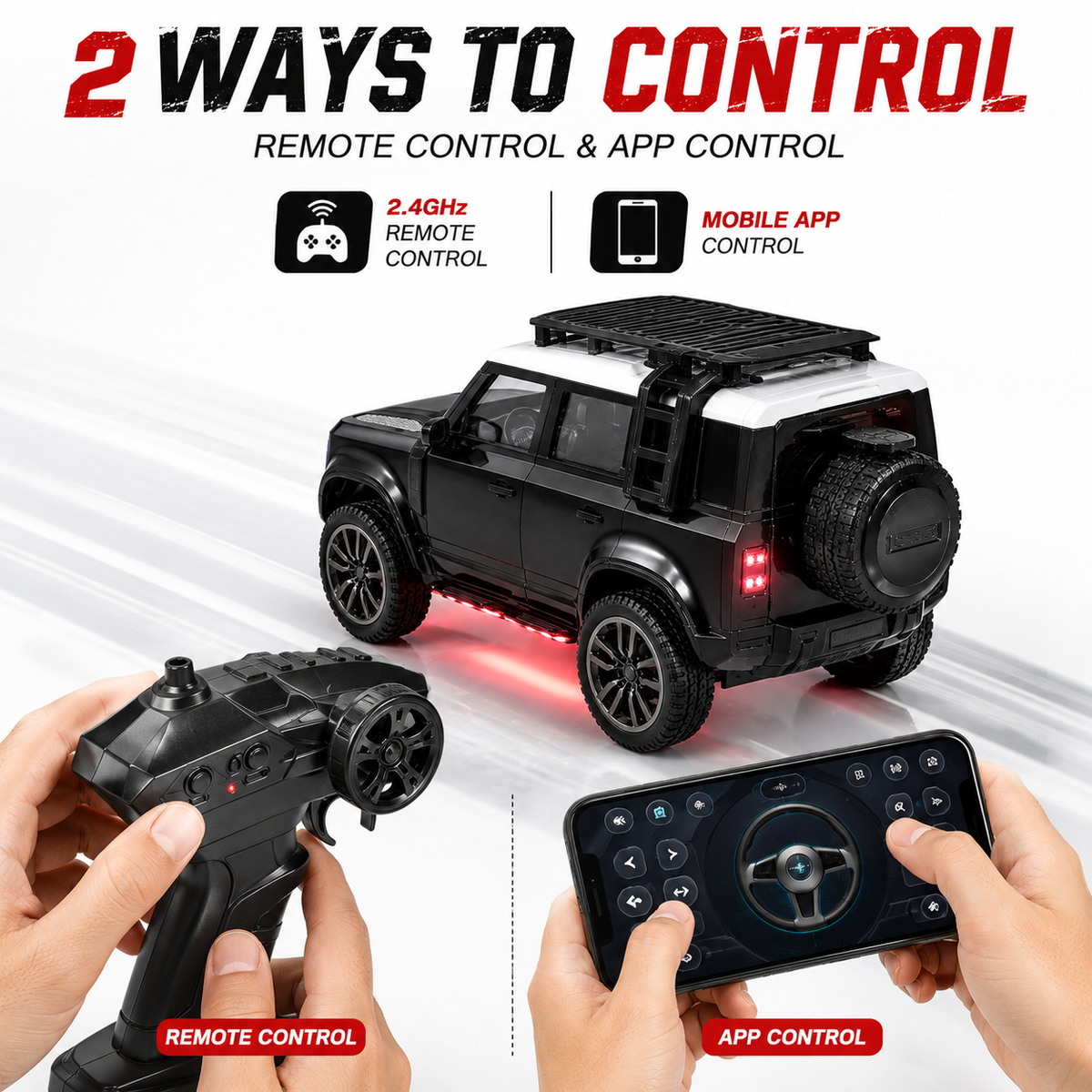 RC Spray SUV Car with Real Mist Effect, App & Remote Control, USB Type-C Rechargeable, LED Lights, Openable Doors & Roof Rack Toy for Kids
