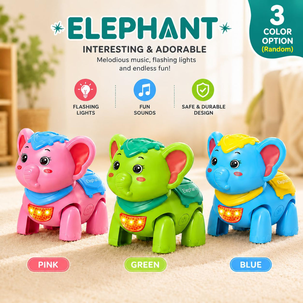 Musical Crawling Elephant Toy for Kids with Light & Sound