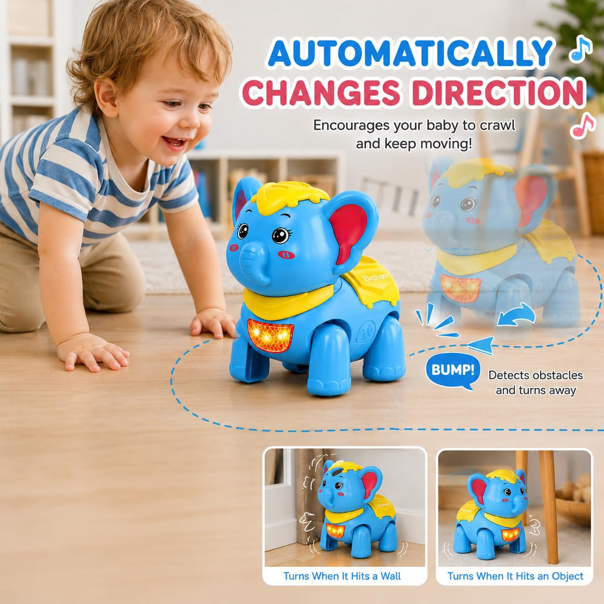 Musical Crawling Elephant Toy for Kids with Light & Sound