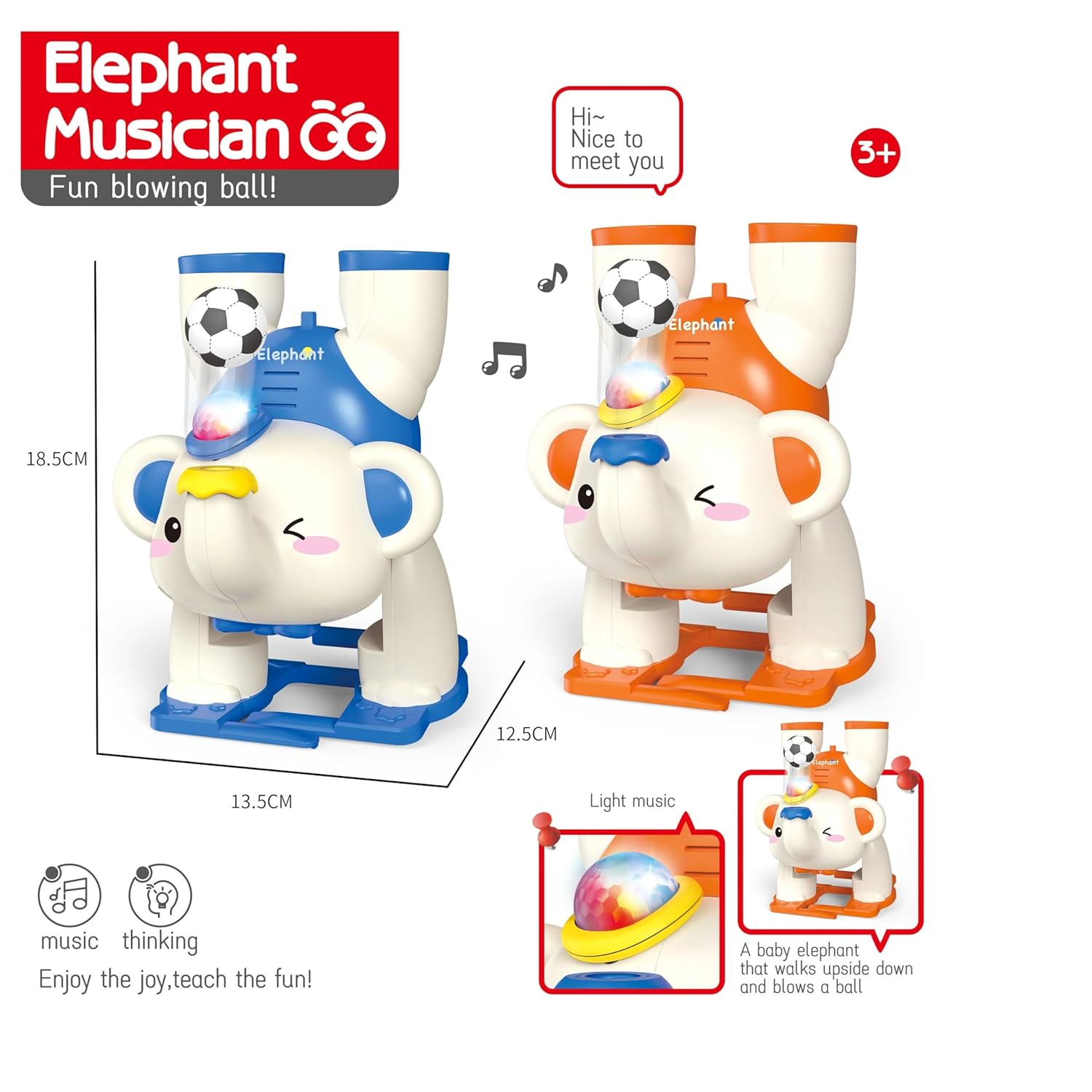Elephant Toy with Blowing Ball, Light & Sound, Battery Operated, Colorful Lights, Fun Sound Effects, Ages 3+