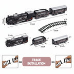 Small Black Train  - Battery Operated Steam Engine with Coal & Passenger Coach 10 (30 Inch) Round Track - Vintage Style Toy Train with Lights & Sound for Kids