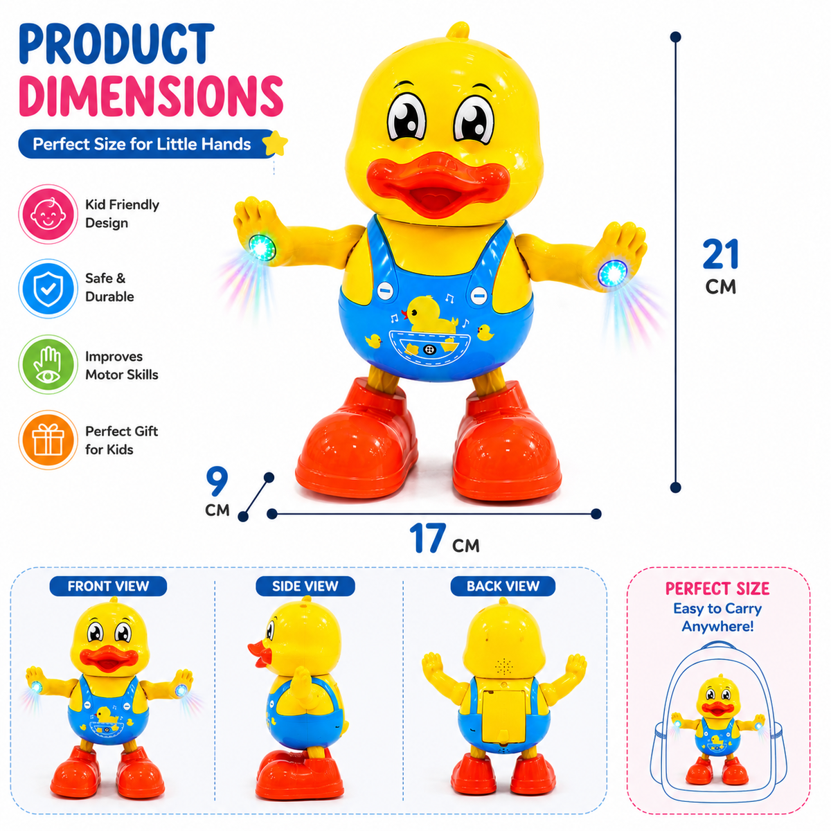 Dancing duck Toy with Music & Colorful LED Lights | Battery Operated Walking Duck for Kids & Toddlers