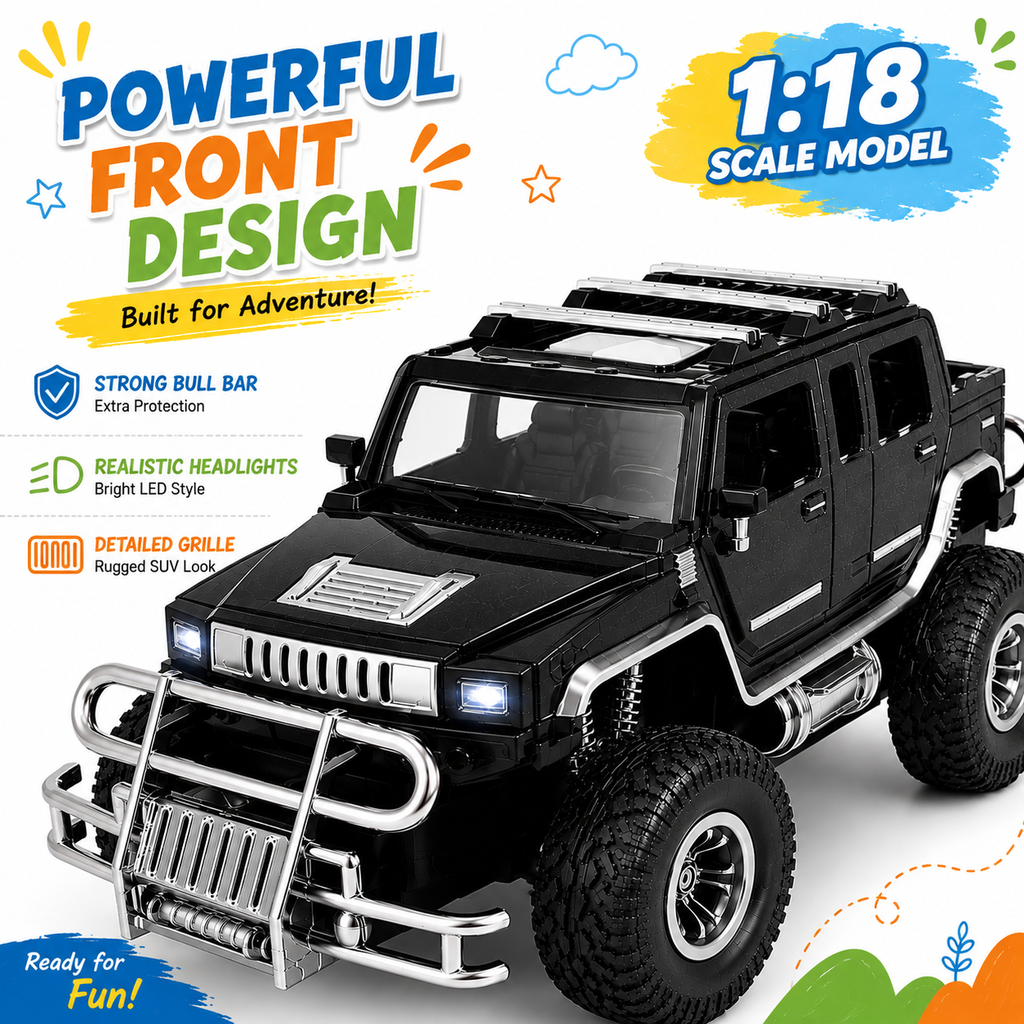 Hummer 4x4 SUV RC Car with Mobile App & Remote Control, 1:18 Scale Rechargeable Off-Road Toy Car with Type-C Charging, LED Lights & Rugged Design