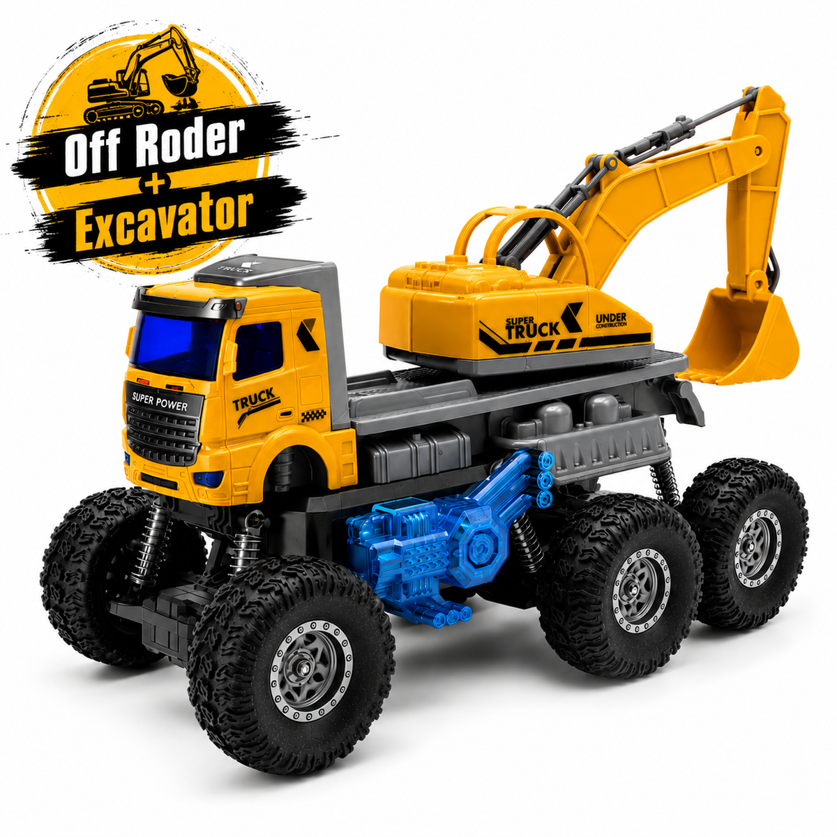 Remote Control 6-Wheel Off-Road Excavator Truck Toy for Kids, 2.4GHz RC Construction Vehicle with Working Excavator Arm, All-Terrain Big Tire Climbing Truck, Type-C Rechargeable