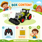 RC Farm Tractor Toy with Remote Control, 4-Way Movement & Manual Front Attachment, Rechargeable 4×AAA Battery Included, Kids Toy