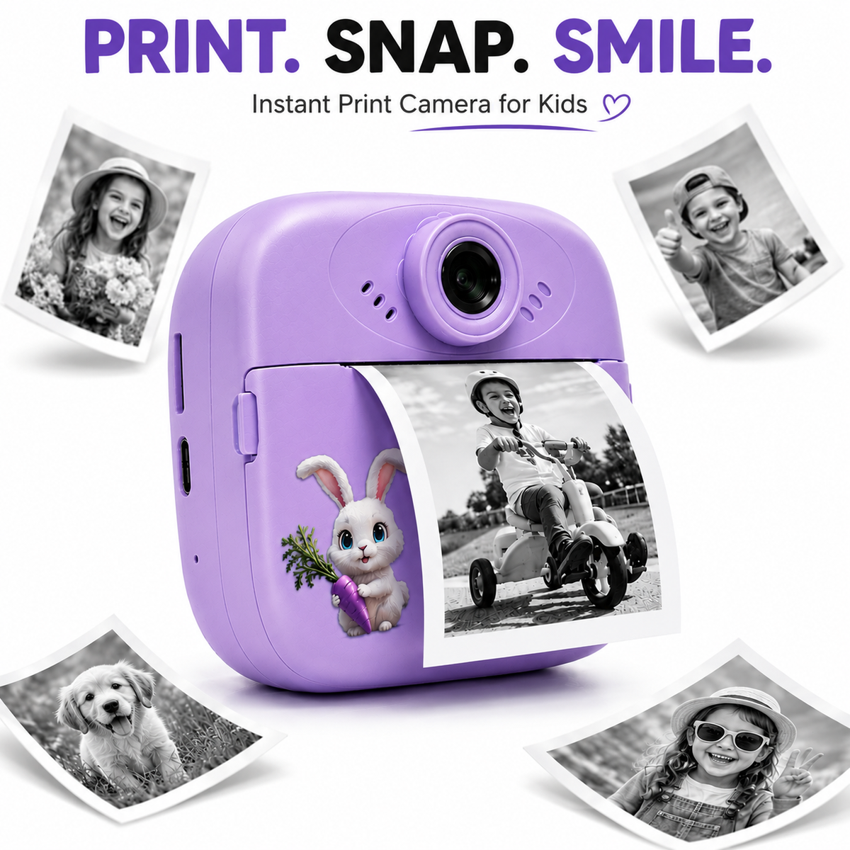 Kids Instant Print Camera, DIY Thermal Printing Digital Camera with 2.4" Screen, USB Rechargeable, Photo & Video Camera, Coloring Markers & Print Paper Included, Birthday Gift for Boys & Girls 3-12 Years