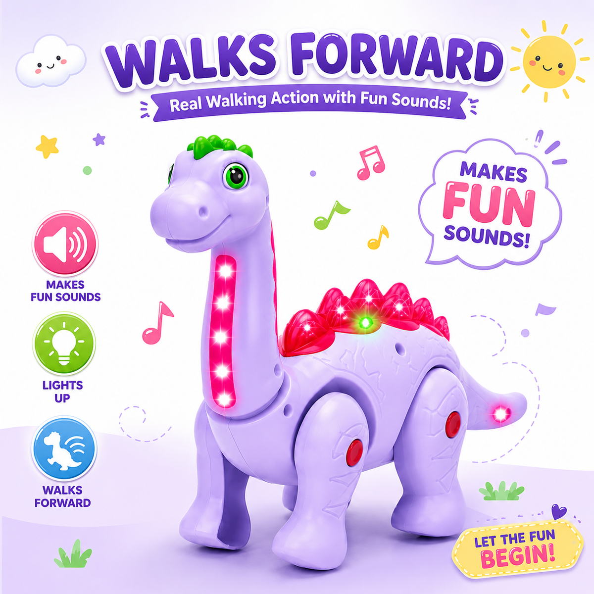 Musical Walking Dinosaur Toy for Kids – Battery Operated Electric Dinosaur with Lights| Sound & Movement