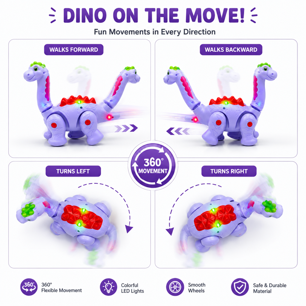 Musical Walking Dinosaur Toy for Kids – Battery Operated Electric Dinosaur with Lights| Sound & Movement