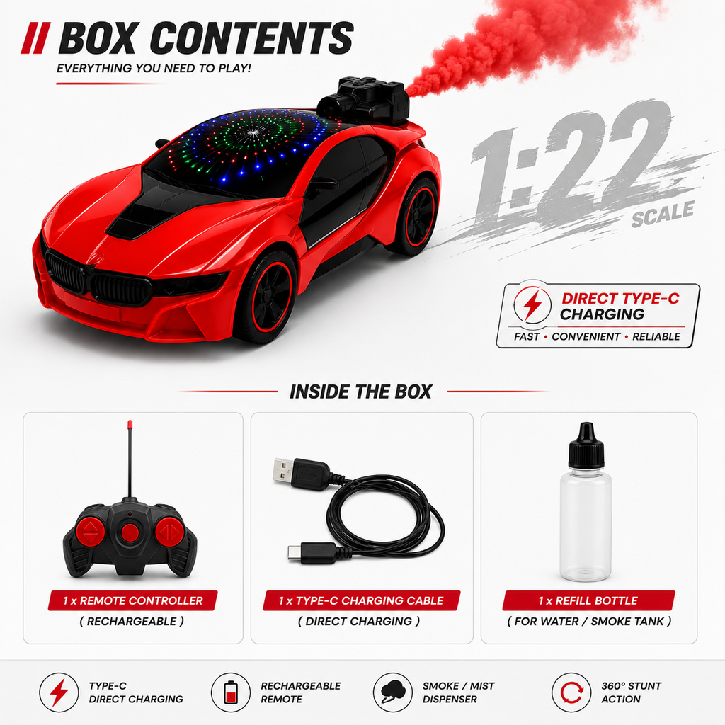 RC Racing Car Toy with 3D Lighting Feature | 3D Lights Famous Remote Control Car Toy for Kids