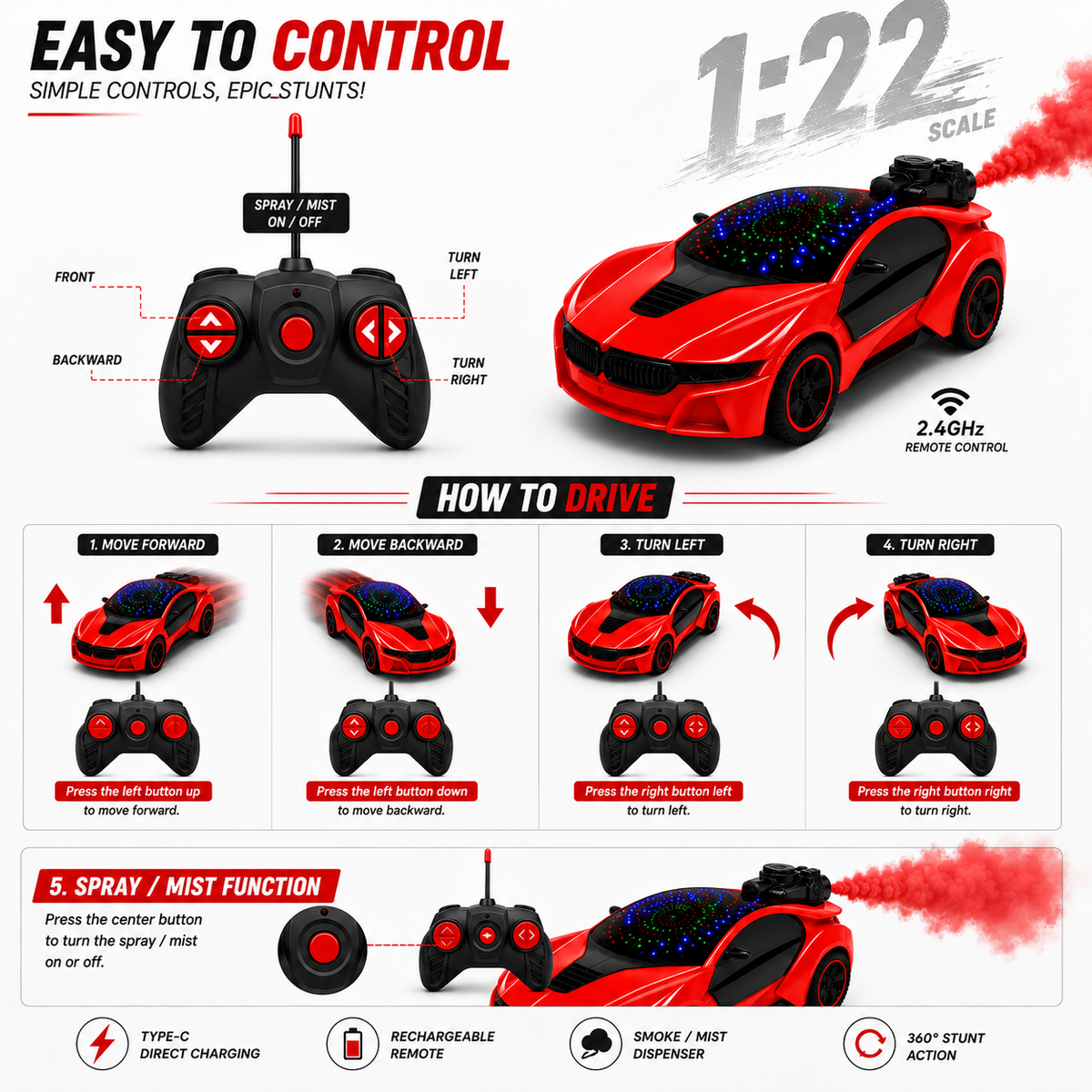 RC Racing Car Toy with 3D Lighting Feature | 3D Lights Famous Remote Control Car Toy for Kids